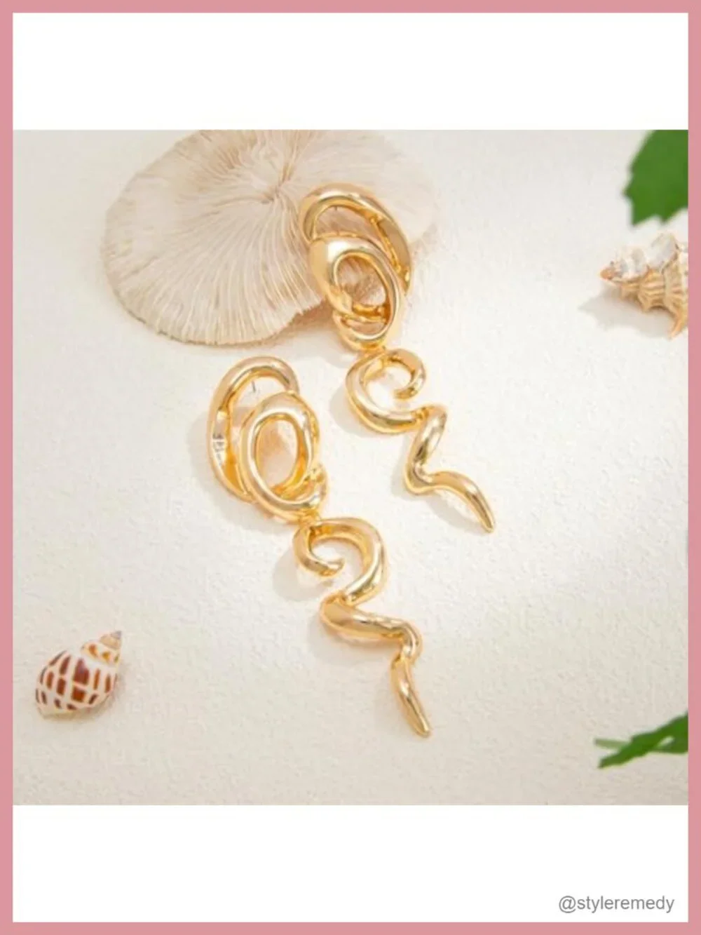 Oversized Chunky Spiral Dangle Earrings in Gold Tone